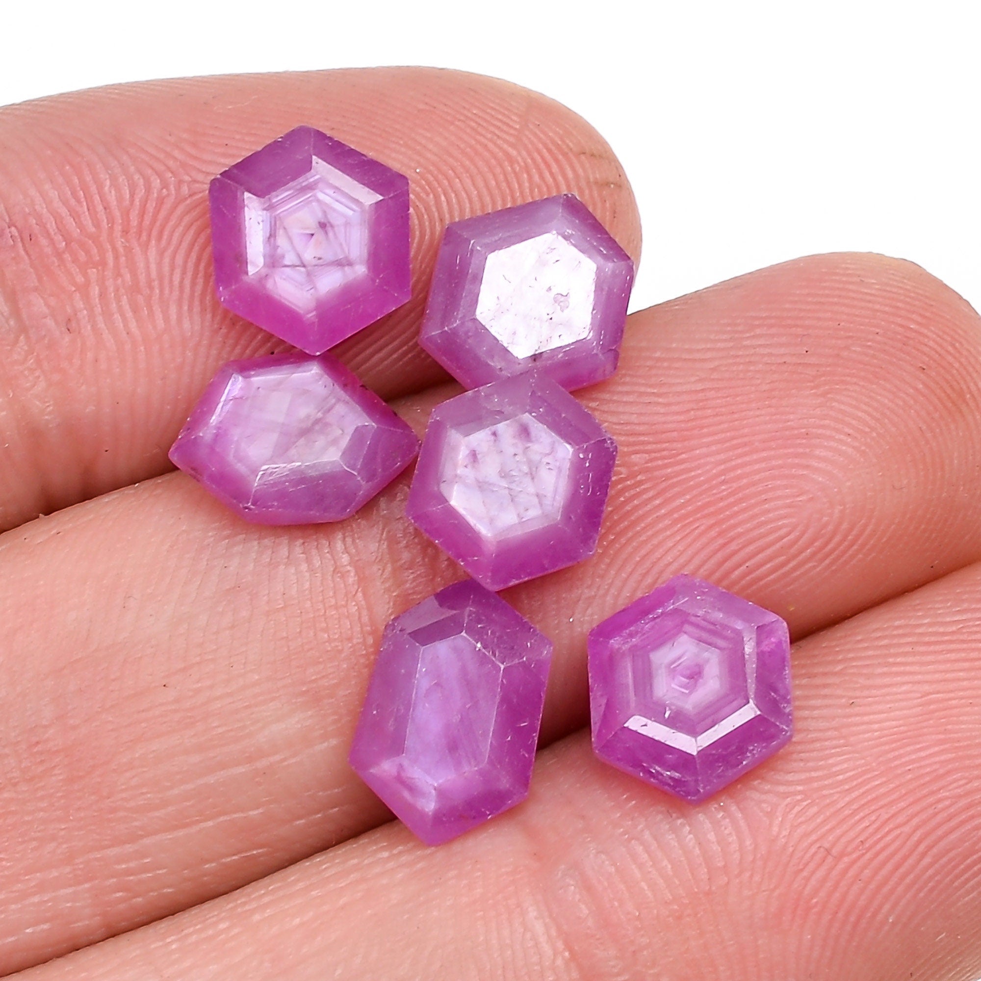 ruby natural hexagon texture shape cut stone loose gemstone 6 pcs lot